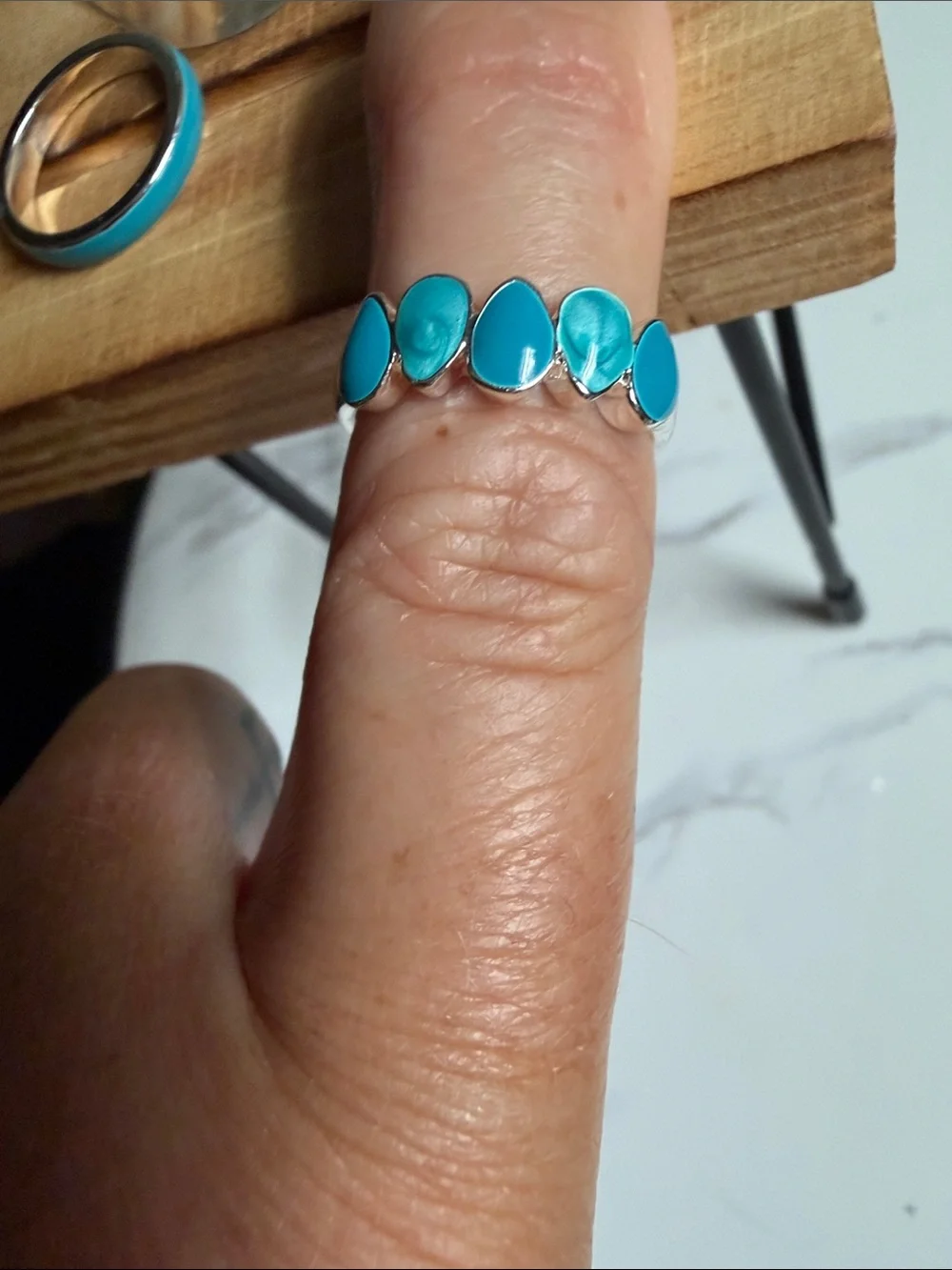 Vintage Avon Faux Turquoise Silver Tone Stackable Ring Set